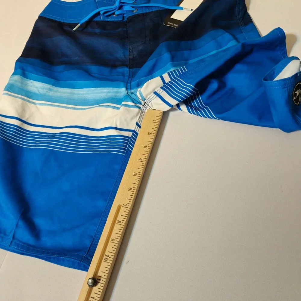 NEW O'Neill Board Shorts Men 32 Blue Striped  Full-Length Swim Trunks NWT‎